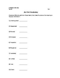 A Raisin In The Sun Vocabulary Worksheets And Quiz By Megan Altman