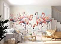 Flamingo Wallpaper | Tropical Pink Bird Wall Murals and Decor