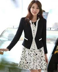 Korean Casual Black Blazer Fashion Women White Long Sleeve Dress Fashion Womens Fashion Blazer