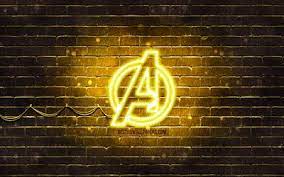 Descargar Fondos De Pantalla Vengadores Logo Amarillo 4k Amarillo Brickwall Los Vengadores El Logotipo Los Superheroes Los Vengadores De Neon Logo De Los Fondos De Pantalla Marvel Amarillo Fondos Para