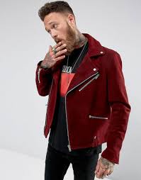Black Dust Deer Biker In Burgundy With Fleece Collar Red Leather Jacket Leather Jacket Men Mens Outdoor Jackets