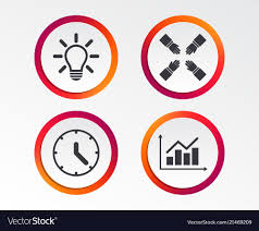 Lamp Idea And Clock Time Graph Chart Diagram Vector Image
