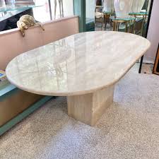 Vintage Oval Travertine Dining Table In 2020 Granite Dining Table Vintage Dining Table Oval Dining Room Table