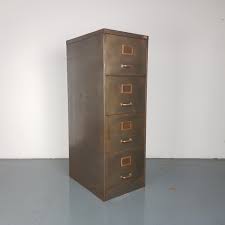 Antique oak desk top card file cabinet yawman and erbe rochester ny. Vintage Art Metal Polished Steel 4 Drawer Filing Cabinet With Brass Handles Lovely And Company