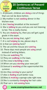 20 Sentences Of Present Continuous Tense Examples 20 Sentences In Present Continuous Tense Example Sentenc Present Continuous Tense Sentence Examples Tenses