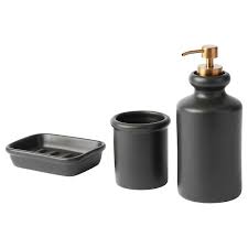 Snyten Badezimmer Set 3 Tlg Dunkelgrau Ikea Deutschland Badezimmer Set Seifenspender Badezimmer