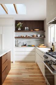 Mill Valley Scandinavian Modern Open Kitchen With Skylight Simple Cabinets Stone Back Kitchen Design Open Modern Kitchen Design White Contemporary Kitchen