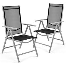 Shop the top 25 most popular 1 at the best prices! Set Of 2 Folding Outdoor Patio Chairs With Black Mesh Seat And Grey Metal Frame