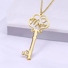 Personalized Key Pendant Necklaces With Your Name Key Pendant Necklace Custom Engraved Necklace Key Pendant