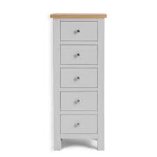 Small spaces require slimline storage to provide you with nifty places to keep your bits and bobs. Farrow Grey 5 Drawer Tallboy Narrow Solid Wood Chest Roseland Furniture
