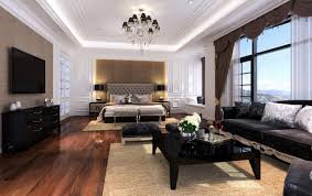 The bulky bed, the armchair, and the sofa represent modern furnishings. Bedroom With Living Room Design Whaciendobuenasmigas