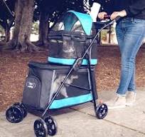 Double Decker Pet Stroller - Dual Bassinets for Multiple Pets, Removable Pee Pads, Adjustable Leashes, Mesh Windows, Swivel Wheel, One-Hand Fold, ...