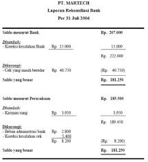 Laporan rekonsiliasi berbentuk vertikal biasanya disusun secara bertingkat. Rekonsilasi Bank Pengertian Tujuan Contoh Bentuk Penyebab