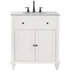 This bathroom vanity cabinet is a stylish modern solution. Home Decorators Collection Hamilton Shutter 31 In W X 22 In D Bath Vanity In Ivory With Granite Vanity Top In Grey 10806 Vs31h Dw The Home Depot