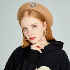 2023 New Winter Women Wool Beret Love Heart Rhinestone Female Berets  Beanies British Vintage Painter Hat Lady Warm Outdoor Hats