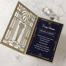 Golden Lasercut Gate Art Deco Great Gatsby Evening Gatefold Etsy Wedding Invitations Invitations Art Deco Wedding