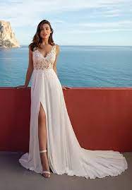 White One Lace Beach Wedding Dress Boho Bridal Dress Beach Wedding Dress