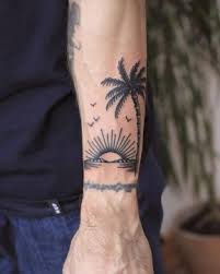 Landscape With Palm Tree Goodvibes Sunset Tattoo By Patryk Hilton Palm Tattoos Sun Tattoos Sunset Tattoos