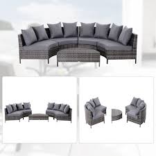Outsunny Garden Rattan 4 Seaters Half Round Patio Outdoor Sofa Table Set Grey Ebay