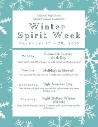 Many of these traditions vary by country or region. Tuscarora High School Sca On Twitter Get Ready For Our Winter Spirit Week That Will Be Happening Next Week Dec 17 20 Get Festive For Our Last Spirit Days Of 2018 Https T Co Drzo5o7h2a