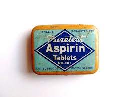 Vintage Medicine Tin Puretest Aspirin Tablets United Drug Co Boston St Louis Yellow Blue Hinged Lid Medical Remedy Vintage Tins Vintage Medical Vintage Labels