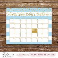 Guess The Due Date Baby Shower Calendar Printable Blue Guess The Date Boy Baby Shower Birthday Guess Game Sign Baby Shower Game Gold Guess Baby Birthday Calendar Baby Due Date Calendar