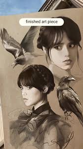 Wednesday Addams Raven Drawing