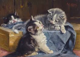 Three Kittens On A Blue Blanket Jigsaw Puzzle In Piece Of Art Puzzles On Thejigsawpuzzles Com Cat Painting Cat Art Cat Sketch