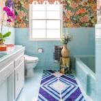 Bathroom makeover: Printed wallpaper makes colorful tile ...
