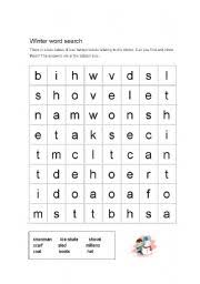 Seasons (spring, summer, autumn, winter), months, days, and weather (cloudy, sunny, rainy, windy. English Worksheets Winter Word Search