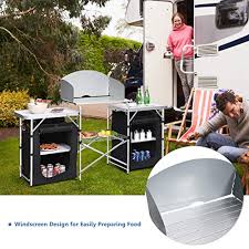 Check spelling or type a new query. Giantex Folding Camping Kitchen Table W 2 Storage Organizer Portable Aluminum Windscreen Cooking Table Easy To Clean 2 Tier Outdoor Kitchen Cook Station For Bbq Party Picnics Backyards Black Pricepulse