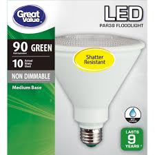 Great Value Led Light Bulb 10w 90w Equivalent Par38 Floodlight Lamp E26 Medium Base Non Dimmable Green 1 Pack Walmart Com Walmart Com