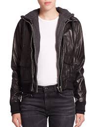 Women S Layered Jersey Hood Leather Bomber Jacket Black Black R13 Jackets Leather Jacket With Hood Leather Bomber Jacket Bomber Jacket