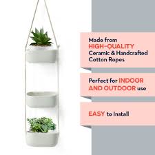 This set of four planters allow for your hanging plants to drape naturally and allows you to choose whatever pots best fit your plants. White Hanging Planter Basket Rustic Hanging Planters For Outdoor Plants 3 Tier Hanging Plant Pot Triple Plant Hanger Ceramic Hanging Pot Planter For Indoor Outdoor Rectangular Hanging Planter Hanging Planters Patio Lawn