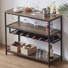 In a clean, modern style for your kitchen or dining room. Amazon Com Lvb Wine Rack Table Modern Metal And Wood Wine Bar Cabinet Freestanding Floor Liquor Wine Storage Stand With Bottle Shelf And Glass Holder For Home Kitchen Dining Room Rustic Oak 40