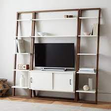 Media console with an eclectic design that fuses industrial and rustic for the perfect look in any space. Ladder Shelf Media Console Shelves Set Narrow