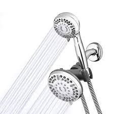 Dual showerheads beat the regular single headed showerheads in that they deliver higher pressure and an improved water flow rate so that you spend less different water flow patterns deliver diverse shower experiences. Cabeza De Ducha De Mano De Alta Presion De Pulverizacion 2 En 1 Sistema De Doble Con Manguera De 5 Pies Ebay