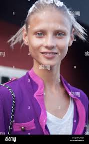 Beautiful glowing skin Professional Makeup beauty portrait of Fashion model Anna  Selezneva during New York Fashion Week Stock Photo