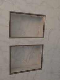 Quadec satin nickel anodized aluminum 3/8 in. Bullnose Tile For Shower Niche