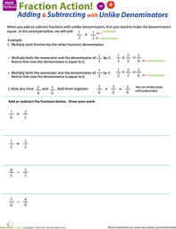 adding and subtracting fractions with unlike denominators worksheet education com