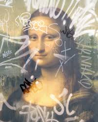 Mona Lisa Modern Altered Antique Portrait Painting. Portrait of Mona Lisa  With Graffiti, Canvas Art Print, Female Portrait Graffiti