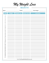 Printable Monthly Weight Loss Tracker Colorful