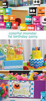 These silly monster finger puppets are super versatile. Colorful Monster Themed 1st Birthday Party Pretty My Party Party Ideas Monster 1st Birthdays 1st Birthday Themes Wild One Birthday Party