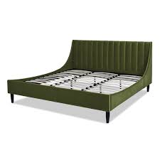 Modern, traditional, eclectic, rustic, glam, farmhouse, country Aspen Vertical Tufted Headboard Platform Bed Set King Olive Green Velvet S52180 4 V036 1