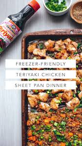 Freezer Friendly Sheet Pan Teriyaki Chicken And Rice Recipe In 2020 Kikkoman Recipes Sheet Pan Dinners Chicken Teriyaki Recipe