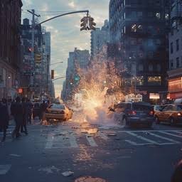 Download Urban Chaos Erupts Image - City, Explosion, Pedestrians | StockCake