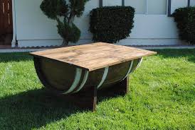 Natural red wine stain in the wine barrel staves and saw mill marks in the beautiful white oak add character to already unique piece of wine barrel furniture. Wine Barrel Coffee Table Vibe