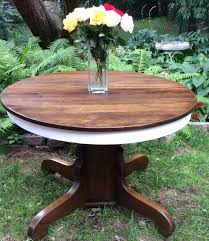 Antique Oak Pedestal Table Refinished In Annie Sloan Pure White Chalk Paint And Refinished In Dark Walnut St Pedestal Table Kitchen Table Redo Oak Dining Table