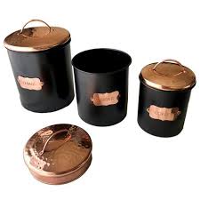 Get 5% in rewards with club o! Kauri Design 3 Piece Matte Black Food Canister Set With Copper Lids Si 840126 7 8 The Home Depot Food Canisters Black And Copper Kitchen Rose Gold Kitchen