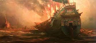 The Burning Ship Sold By Anton Otto Fischer American 1882 1962 Original Illustration Artwork Painting